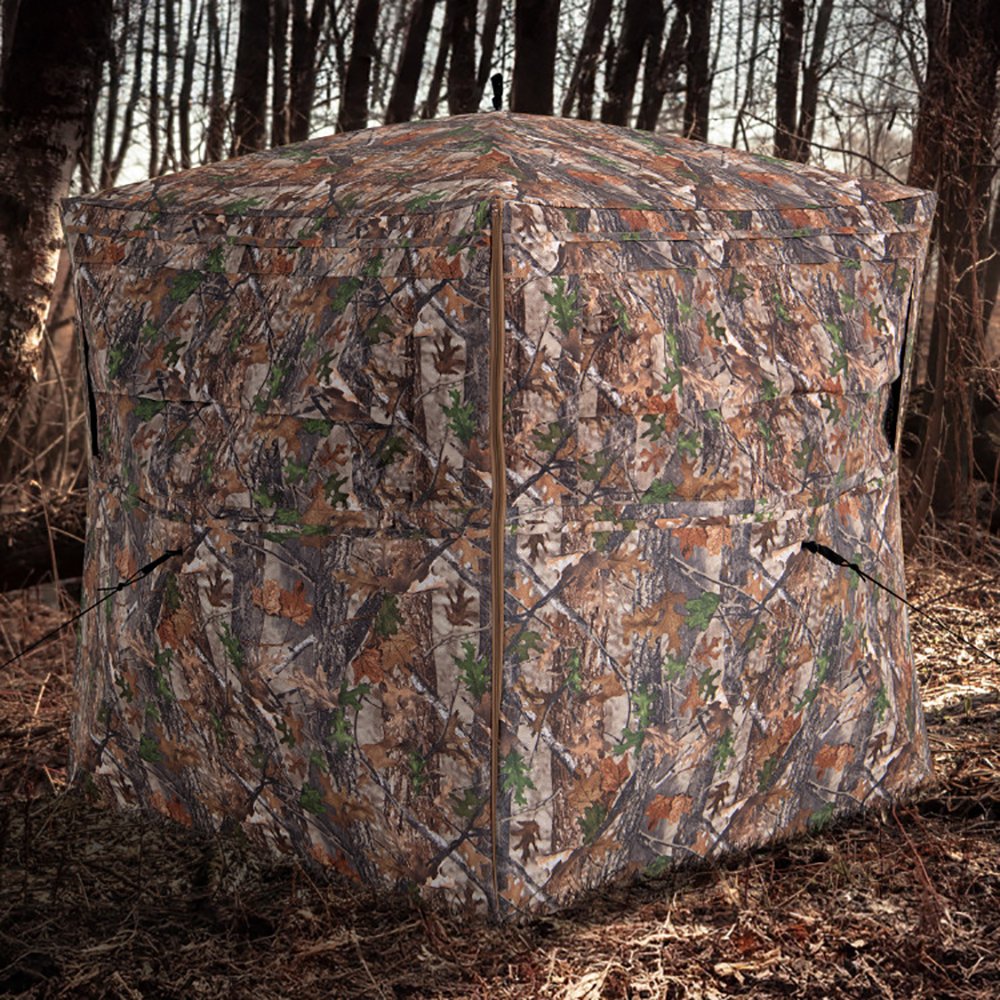Hunt 404 Hunting Blind 360 Degree One-Way See-Through Ground Blind For 2-3 Person